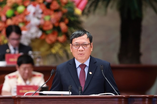 Ông Hoàng Đình Thắng - Ủy viên Đoàn Chủ tịch Ủy ban Trung ương MTTQ Việt Nam, Chủ tịch Liên hiệp Hội người Việt Nam tại châu Âu phát biểu tại đại hội. Ảnh: Hải Nguyễn
