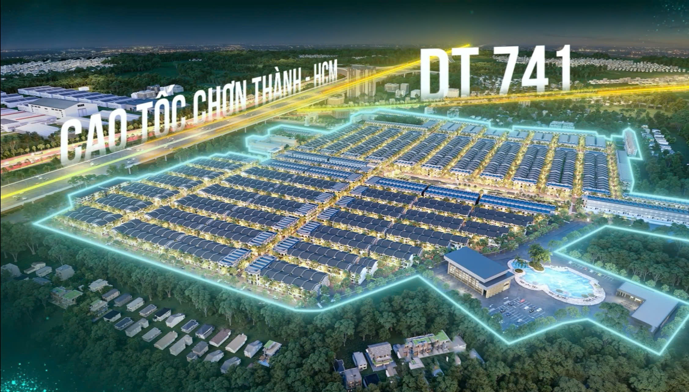 Dự án nằm ngay giao lộ của 2 tuyến đường huyết mạch ĐT 741  Cao tốc Chơn Thành – TP.HCM. Ảnh: từ Chủ đầu tư Phương Trường An.