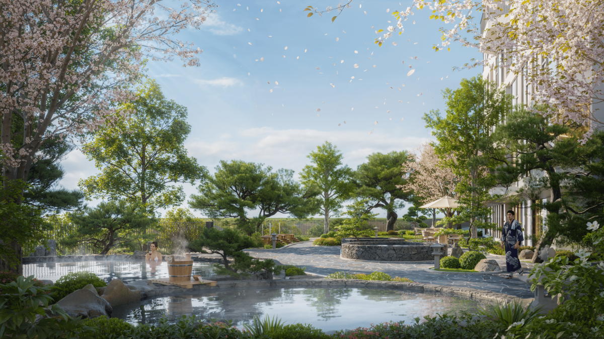 Một bể tắm onsen ngoài trời.