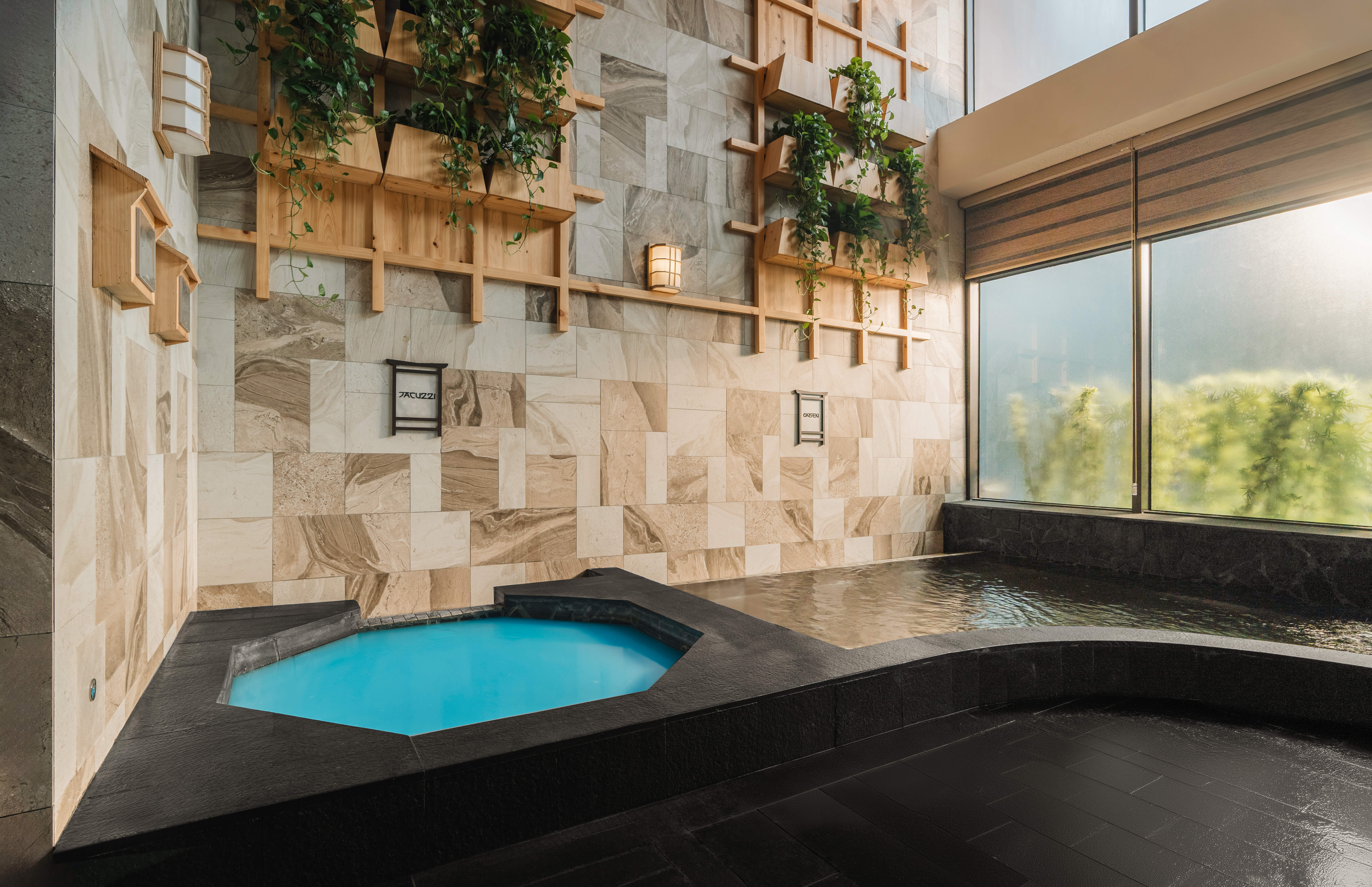 Một bể khoáng trong nhà được Ecopark thiết kế tại tổ hợp khoáng nóng Mori Onsen (Hưng Yên).