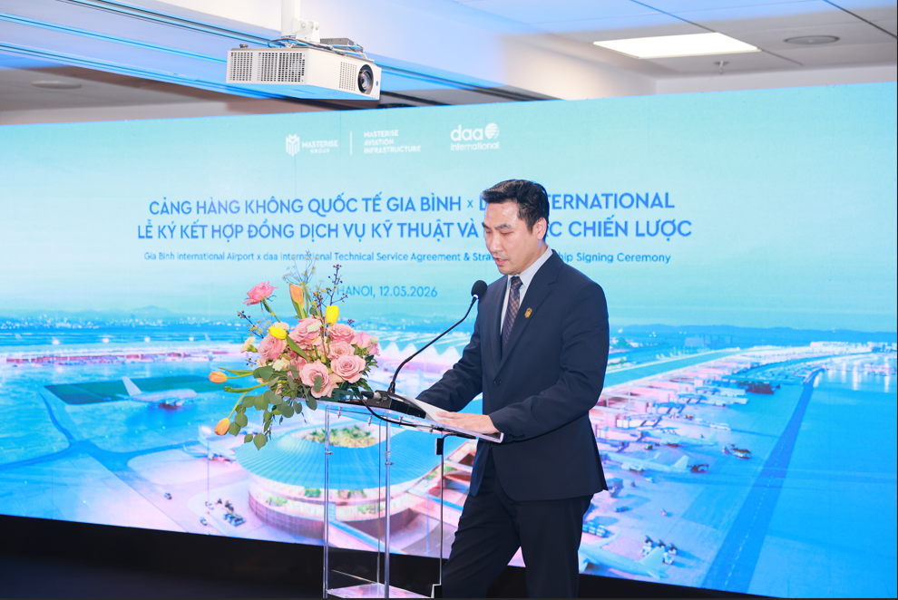 Ông Vũ Hoàng Long, Tổng giám đốc Công ty Cổ phần Hạ tầng Hàng không Masterise Aviation Infrastructure, phát biểu tại sự kiện.