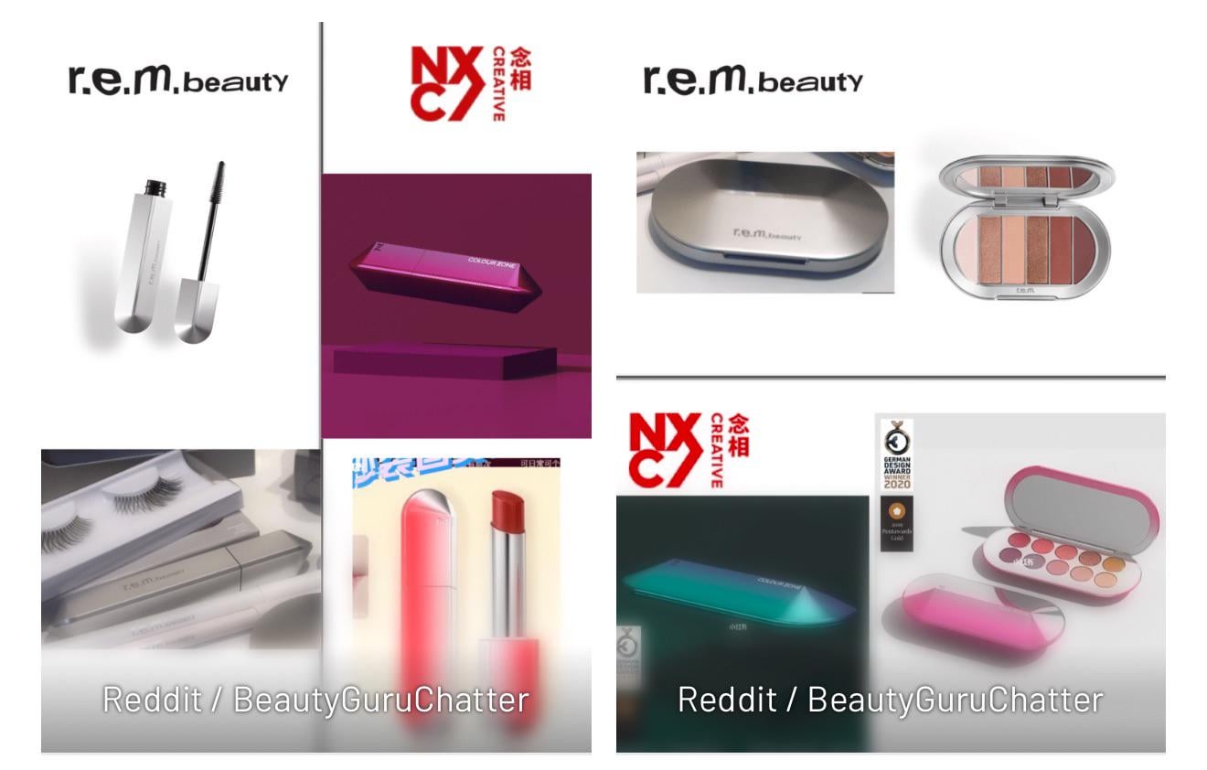 Hãng mỹ phẩm r.e.m. beauty của Ariana Grande cũng bị người tiêu dùng Trung Quốc cáo buộc sao chép thiết kế bao bì từ thương hiệu nội địa Colour Zone.
