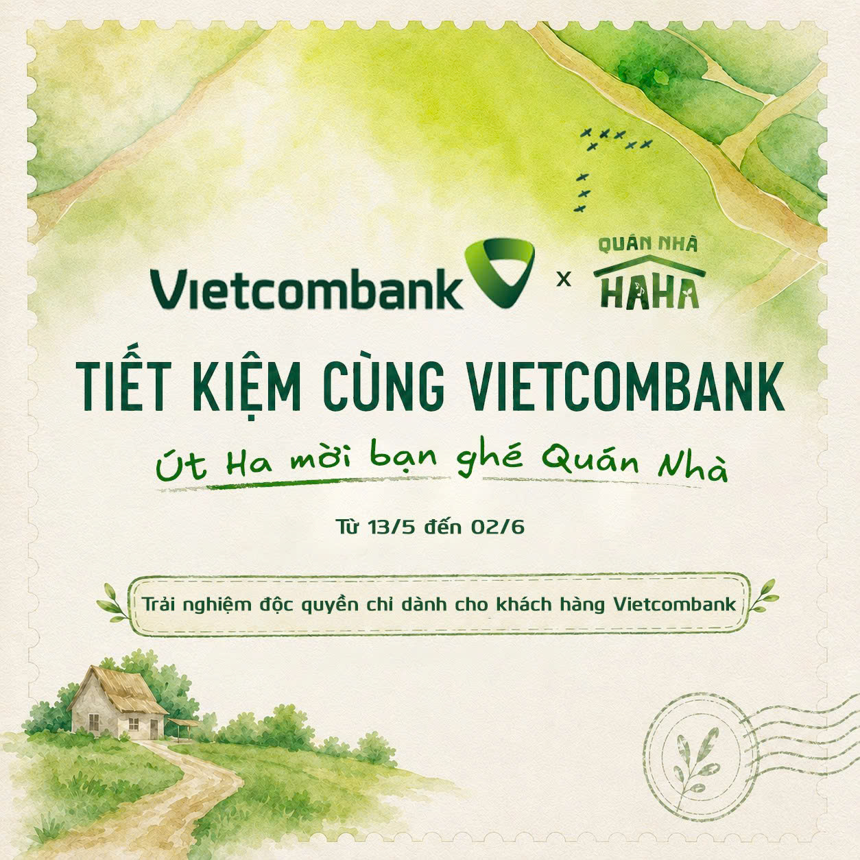 Vietcombank triển khai chương trình khuyến mại đặc biệt “Tiết Kiệm Cùng Vietcombank, Út Ha mời bạn ghé Quán Nhà” từ ngày 13/5 đến 2/6/2026.