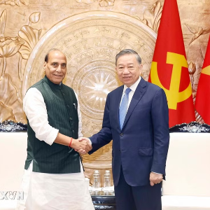 Tổng Bí thư, Chủ tịch nước Tô Lâm tiếp Bộ trưởng Bộ Quốc phòng Ấn Độ. Ảnh: TTXVN