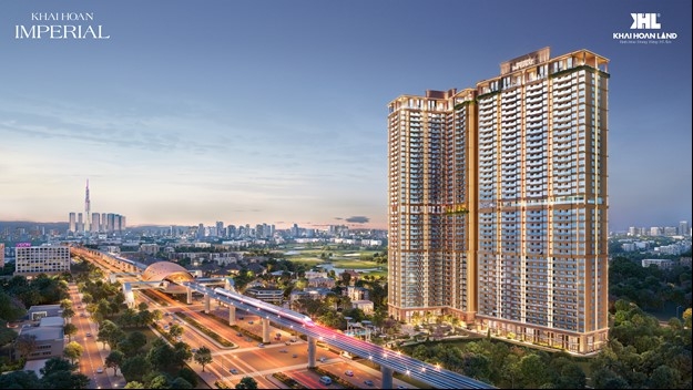 Khải Hoàn Imperial nằm ngay mặt tiền Quốc lộ 13, đối diện AEON Mall Bình Dương Canary. Ảnh phối cảnh dự án.