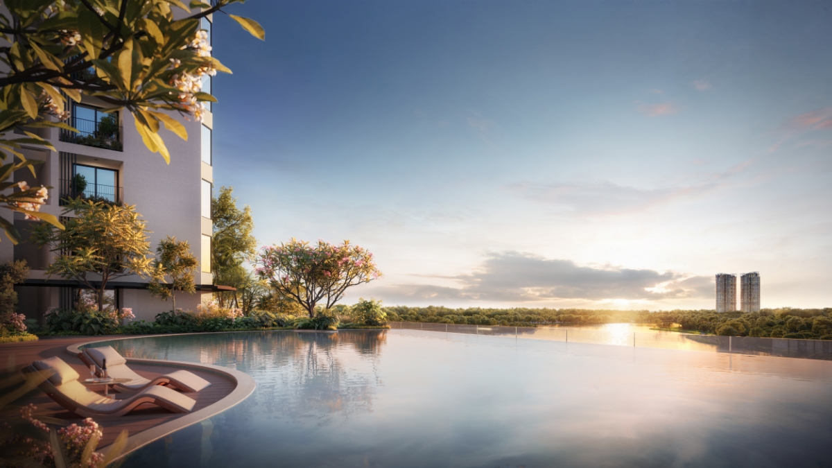 Bể bơi vô cực điện phân muối sẽ có tại Forest Onsen. Ảnh dự án.
