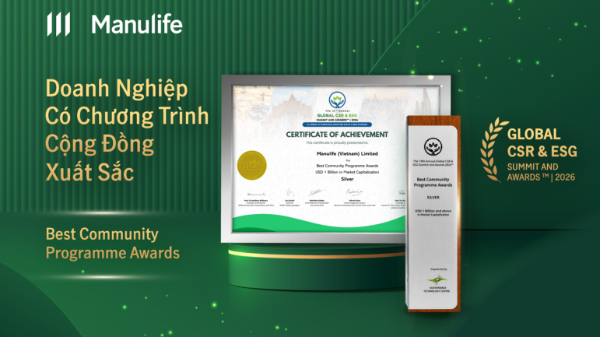 Manulife Việt Nam nhận giải thưởng quốc tế về hoạt động cộng đồng