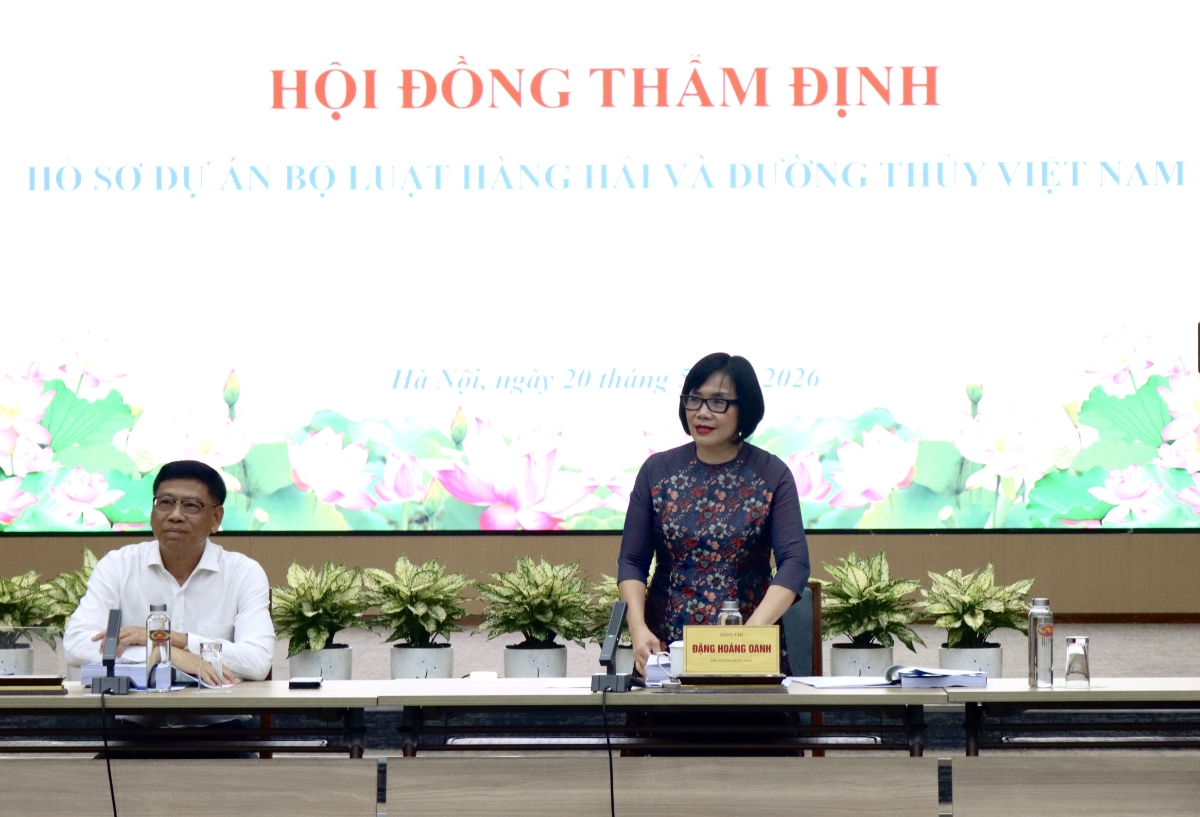 Thứ trưởng Đặng Hoàng Oanh phát biểu tại buổi thẩm định. Ảnh: MOJ.