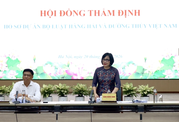 Thứ trưởng Đặng Hoàng Oanh phát biểu tại buổi thẩm định. Ảnh: MOJ.