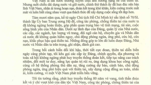 Tổng Bí thư, Chủ tịch nước Tô Lâm gửi thư nhân kỷ niệm Ngày truyền thống phòng, chống thiên tai Việt Nam
