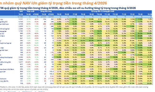 Các quỹ cổ phiếu lớn ồ ạt giải ngân, giảm tỷ trọng tiền mặt trong tháng 4