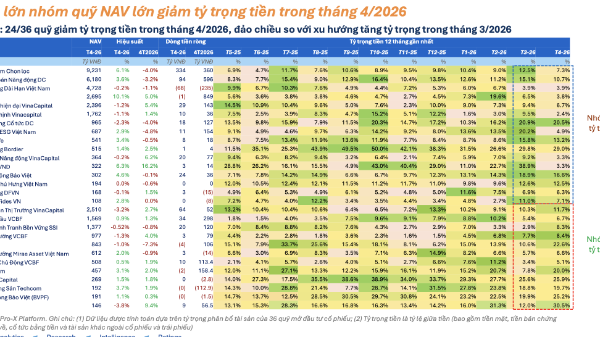 Các quỹ cổ phiếu lớn ồ ạt giải ngân, giảm tỷ trọng tiền mặt trong tháng 4