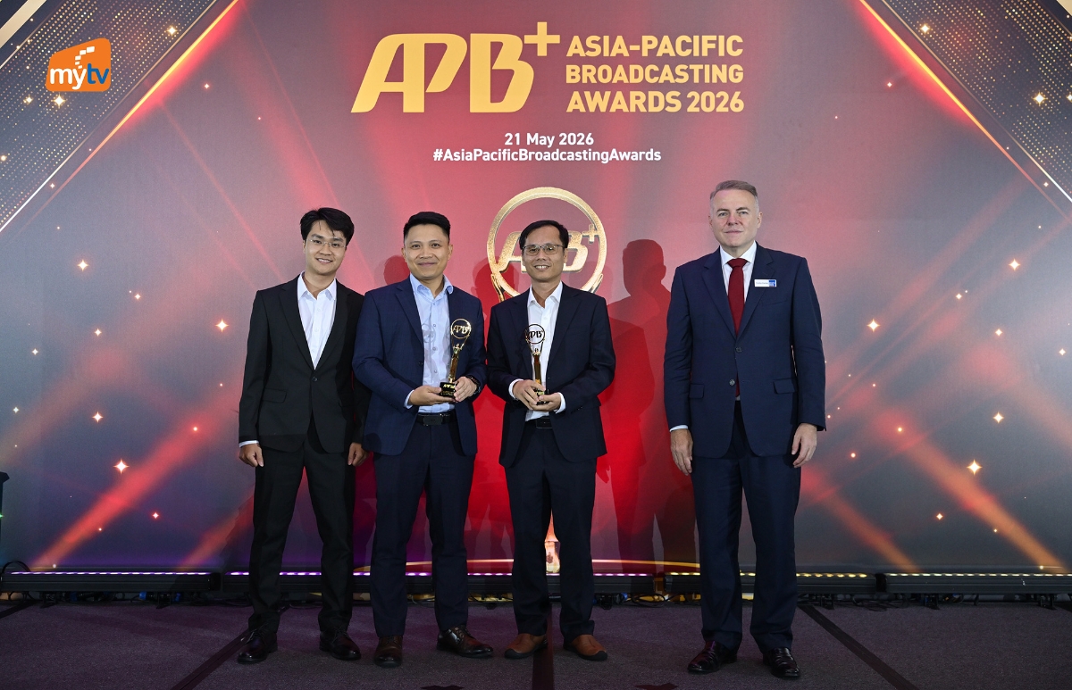 Đại diện VNPT MyTV nhận giải tại sự kiện Asian-Pacific Broadcasting+ Awards 2026. Ảnh: VNPT.