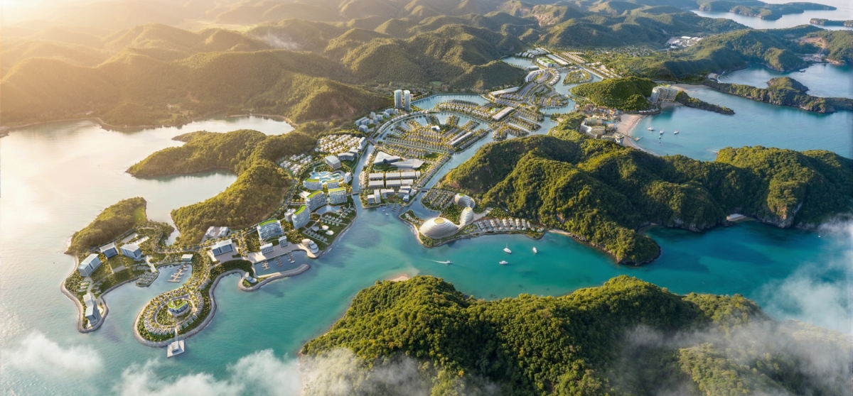 Dự án Catbarina Bay ôm trọn cảnh quan vịnh Lan Hạ và tiếp giáp vùng lõi Khu dự trữ sinh quyển thế giới. Ảnh: MIK Group.