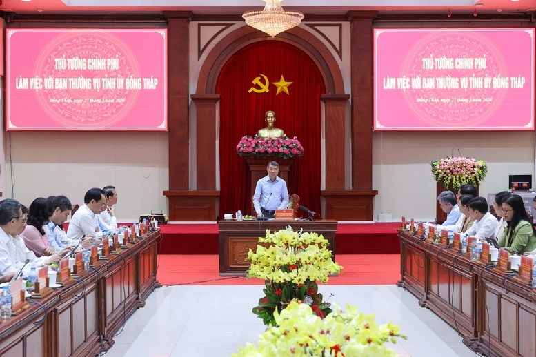 Thủ tướng Chính phủ Lê Minh Hưng làm việc với Ban Thường vụ Tỉnh ủy Đồng Tháp. Ảnh: VGP
