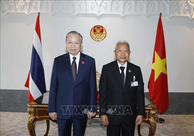Tổng Bí thư, Chủ tịch nước Tô Lâm đã hội kiến Chủ tịch Quốc hội kiêm Chủ tịch Hạ viện Thái Lan Sophon Saram.&nbsp; Ảnh: TTXVN