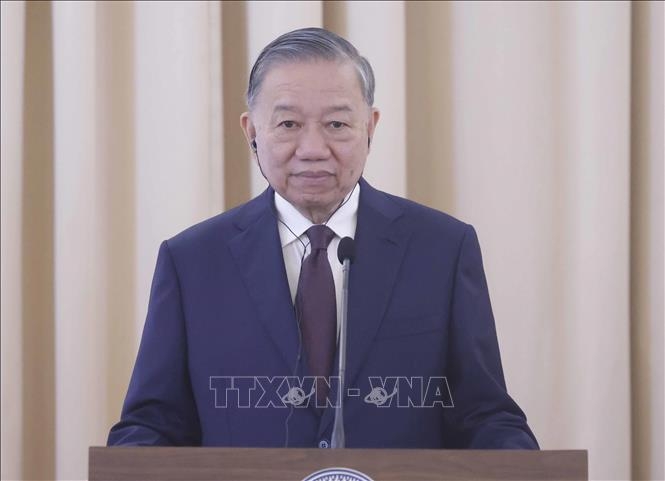 Tổng Bí thư, Chủ tịch nước Tô Lâm tại cuộc gặp gỡ báo chí, thông báo kết quả hội đàm với Thủ tướng Thái Lan Anutin Charnvirakul. Ảnh: TTXVN
