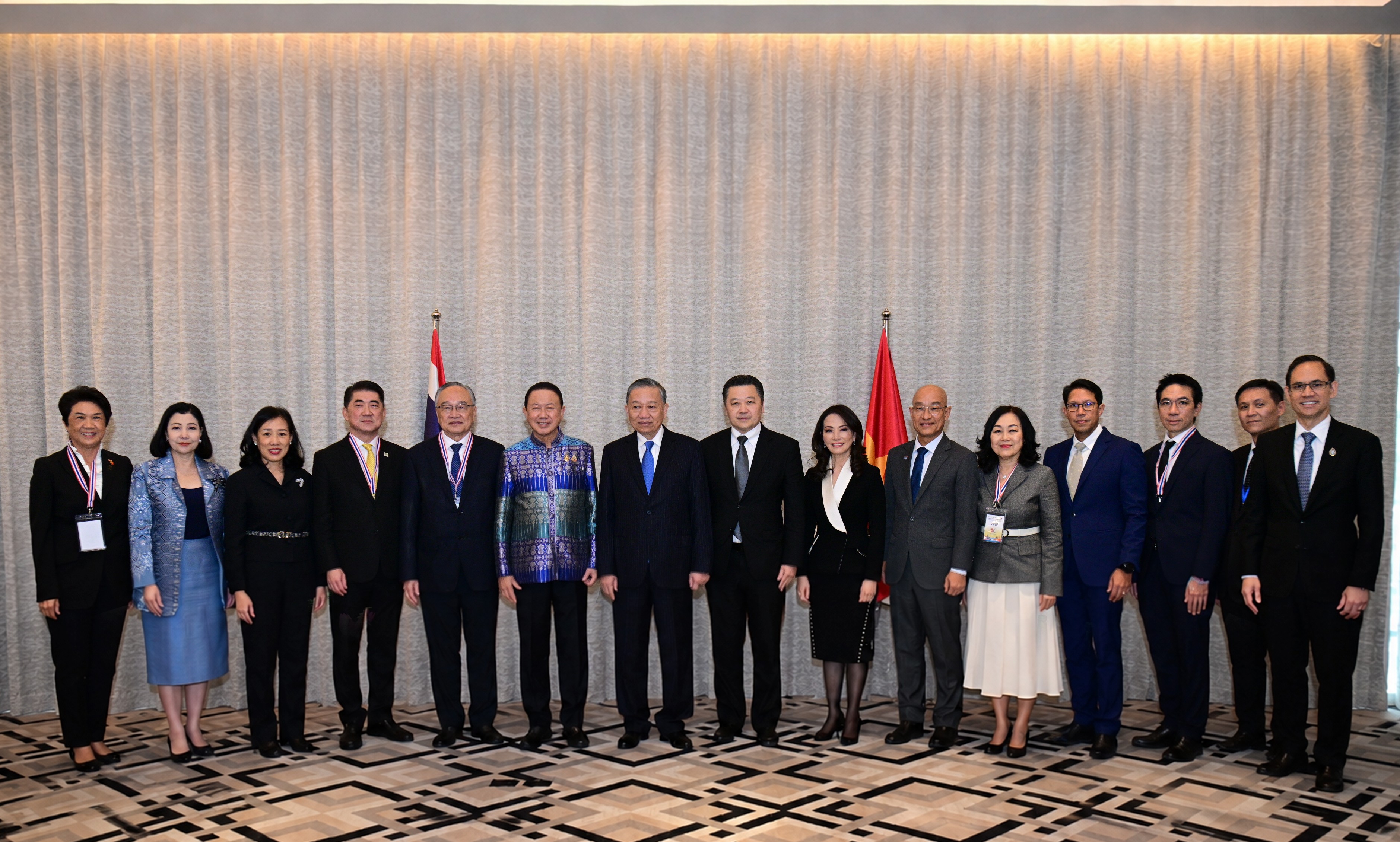 Party General Secretary and State President To Lam, Sanan Angubolkul, Senior Chairman of the Thai Chamber of Commerce, and executive leaders of C.P. Group, CPF and C.P. Vietnam, alongside with other business leaders at the Thailand-Vietnam Business Forum 2026. Photo: CP
