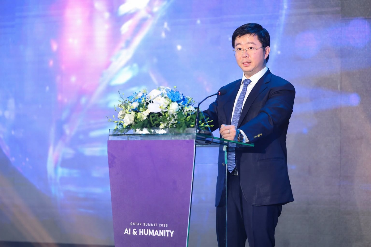 Thứ trưởng Bộ Khoa học và Công nghệ Bùi Hoàng Phương phát biểu khai mạc Diễn đàn Công nghệ AI & Chuyển đổi số “GStar 2026 - AI & Nhân loại”, sáng 29/5.