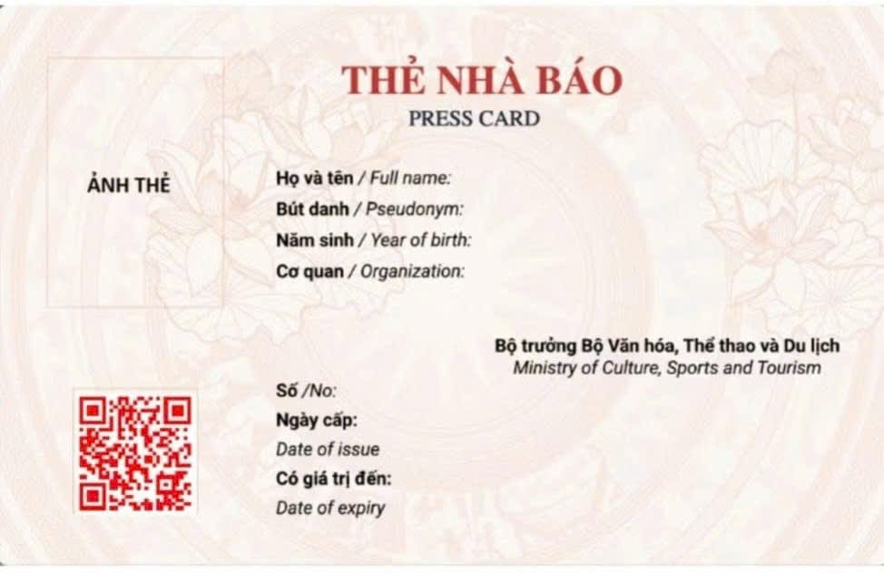 Thông tin trên mẫu thẻ nhà báo. Ảnh:Bộ Văn hóa, Thể thao và Du lịch.