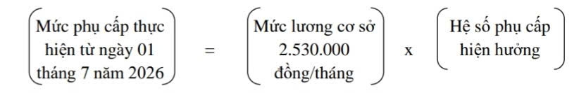 Công thức tính phụ cấp (đối với các khoản phụ cấp tính theo mức lương cơ sở).