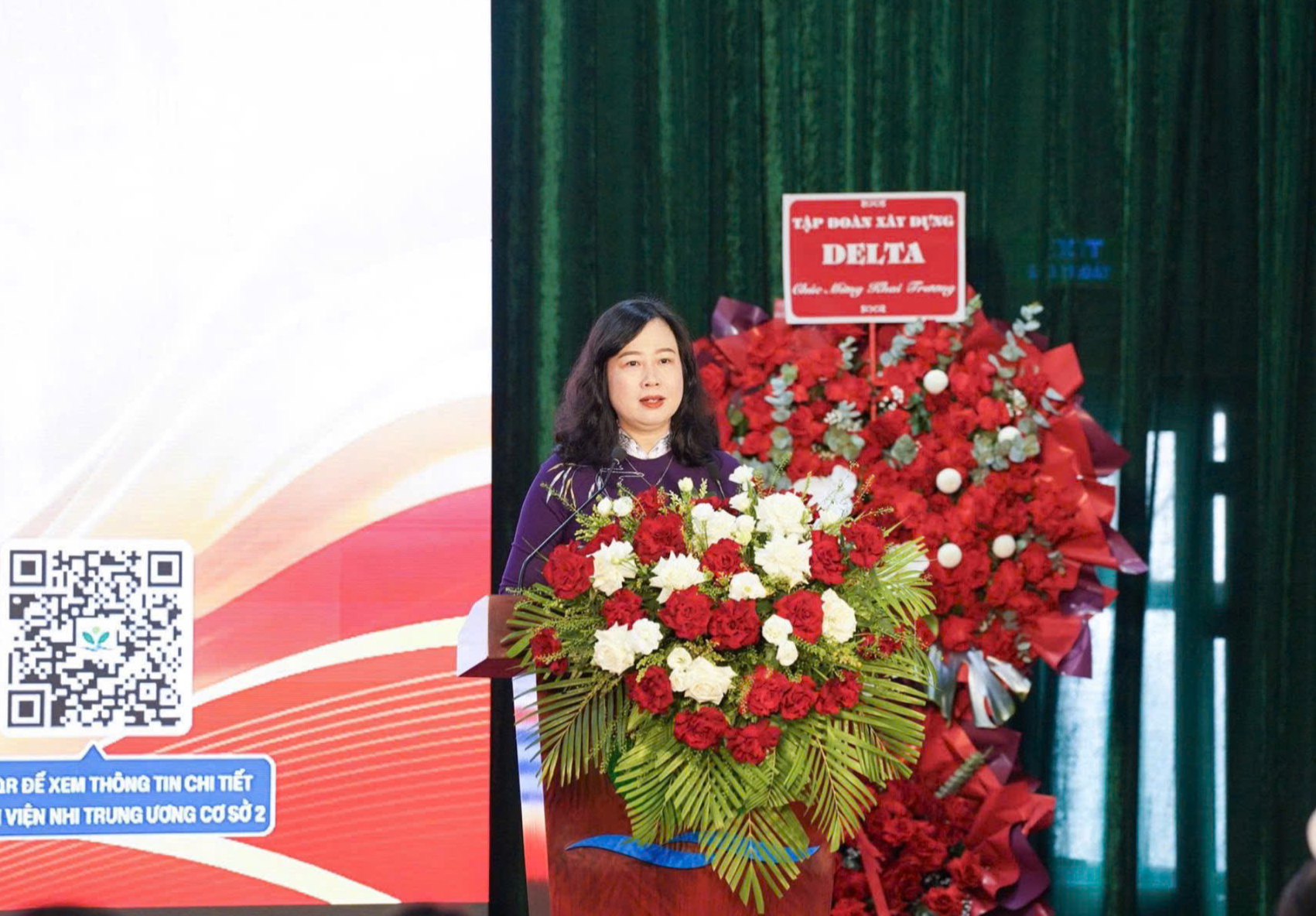 Bộ trưởng Bộ Y tế Đào Hồng Lan thông tin tại lễ khai trương cơ sở 2 Bệnh viện Nhi Trung ương. Ảnh: CTV.