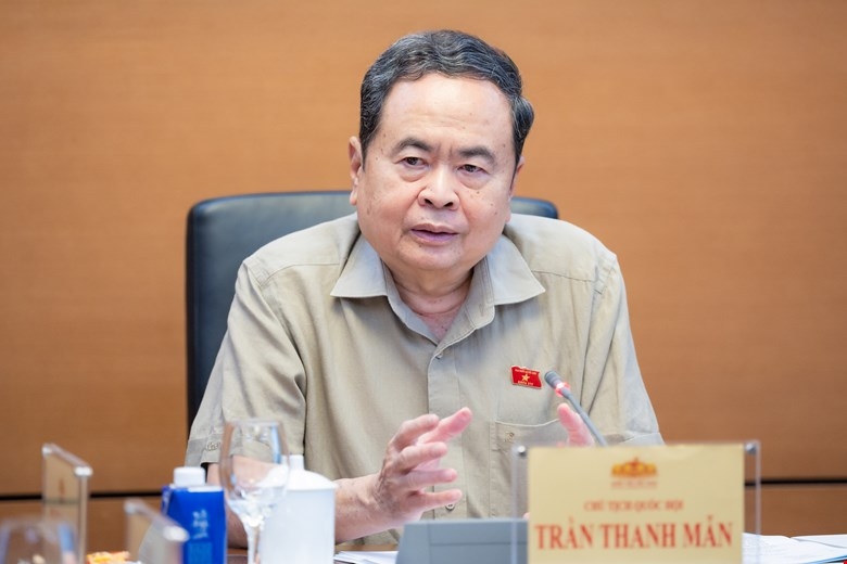 Chủ tịch Quốc hội Trần Thanh Mẫn phát biểu chỉ đạo tại cuộc làm việc. Ảnh: Quốc hội.