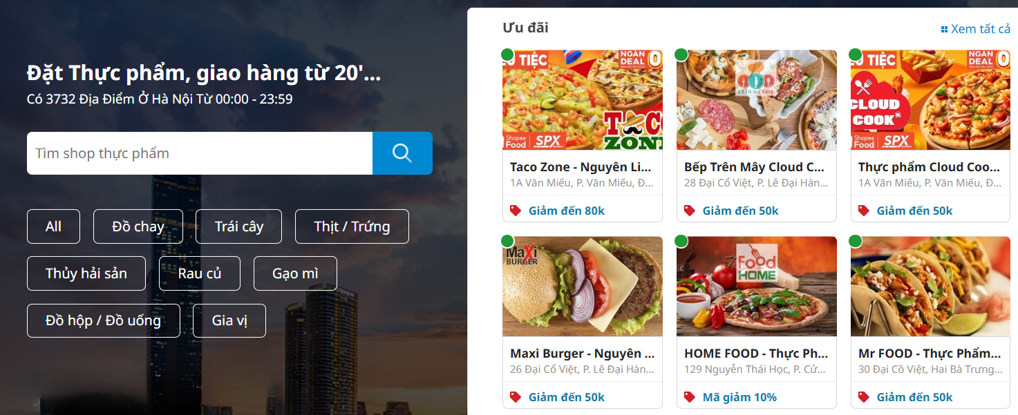 Thực phẩm thiết yếu và nguyên liệu nấu ăn chiếm 35,62% danh mục đi chợ online năm 2025.