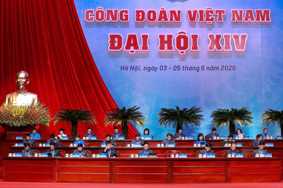 Phiên thứ nhất Đại hội XIV Công đoàn Việt Nam. Ảnh: Hải Nguyễn.