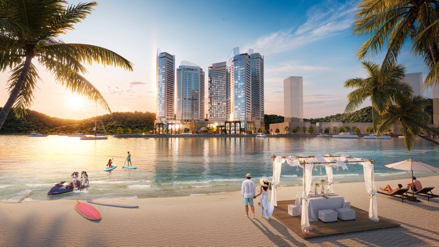 Tổ hợp du lịch nghỉ dưỡng giải trí Crystal Holidays Harbour Vân Đồn kiến tạo hệ sinh thái nghỉ dưỡng “all in one” mang lại trải nghiệm trọn vẹn cho du khách khi đến Bái Tử Long. Ảnh – Everland Group.