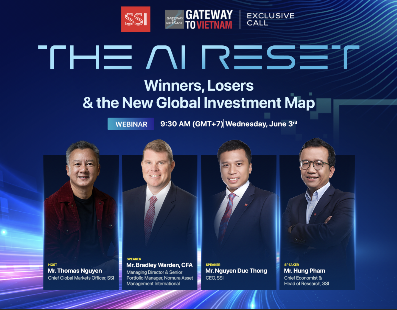 Chuỗi thảo luận Gateway to Vietnam, SSI tổ chức webinar “THE AI RESET – Winners, Losers & the New Global Investment Map”.