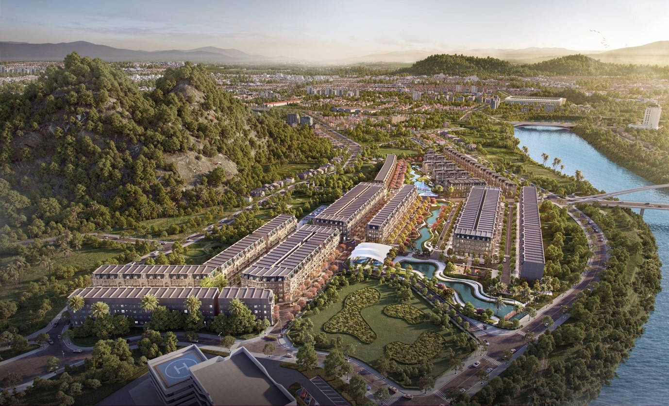 Bến Bắc Riverside là khu đô thị được quy hoạch theo mô hình compound khép kín đón đầu tiêu chuẩn sống mới tại Lạng Sơn. Ảnh phối cảnh dự án.