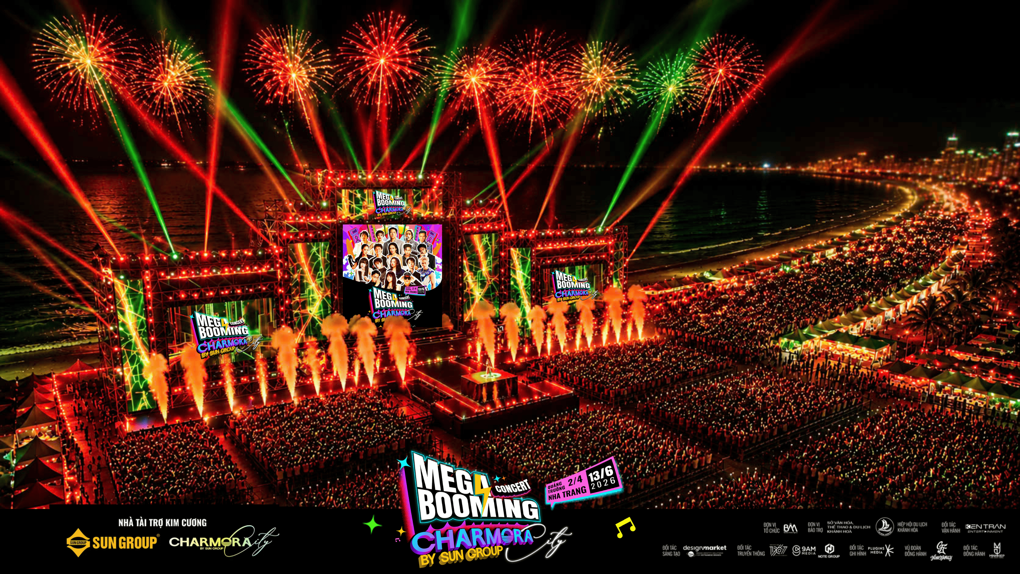 Đại nhạc hội Mega Booming với sự đồng hành của Charmora City By Sun Group sẽ được tổ chức vào ngày 13/6.