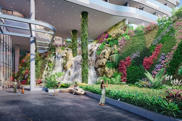 Phối cảnh thác nước tràn Infinity Cascade.