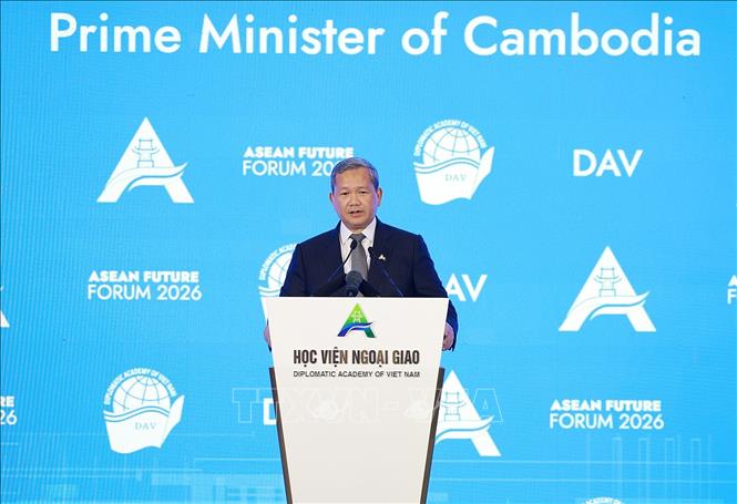 Thủ tướng Campuchia Hun Manet phát biểu tại Phiên khai mạc Diễn đàn Tương lai ASEAN lần thứ ba. Ảnh: TTXVN