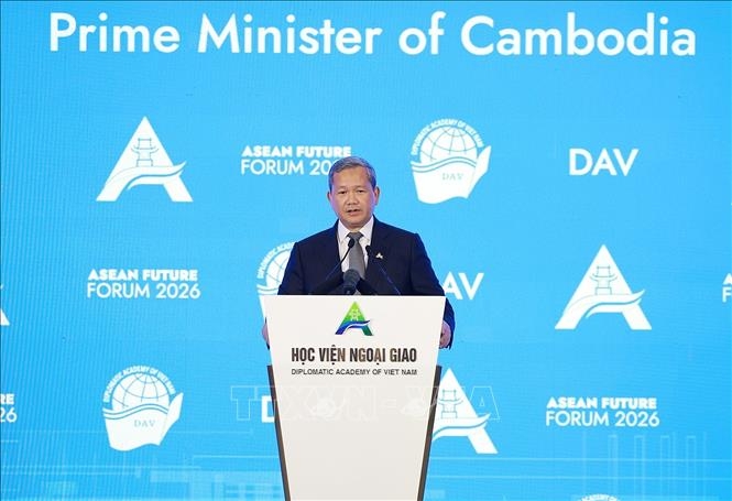 Thủ tướng Campuchia Hun Manet phát biểu tại Phiên khai mạc Diễn đàn Tương lai ASEAN lần thứ ba. Ảnh: TTXVN