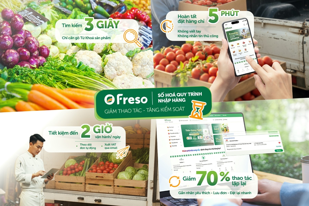 Freso số hoá toàn bộ quy trình: Từ tìm kiếm nguồn cung minh bạch, tham khảo sản phẩm, quản lý thông tin nhà cung cấp, đặt hàng và theo dõi thông tin đơn hàng, đồng thời từng bước chuẩn hóa quy trình mua bán trên môi trường số.