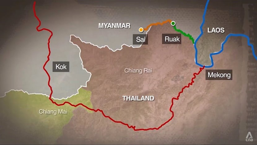 Ảnh vệ tinh cho thấy các mỏ khai thác tại Myanmar và các hồ chứa nơi dung dịch đất hiếm chảy xuống trong quá trình chiết tách bằng phương pháp rửa trôi. Ảnh: CNA