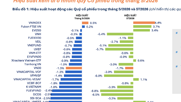 Có đến 70 quỹ cổ phiếu báo hiệu suất âm trong tháng 5 vừa qua 