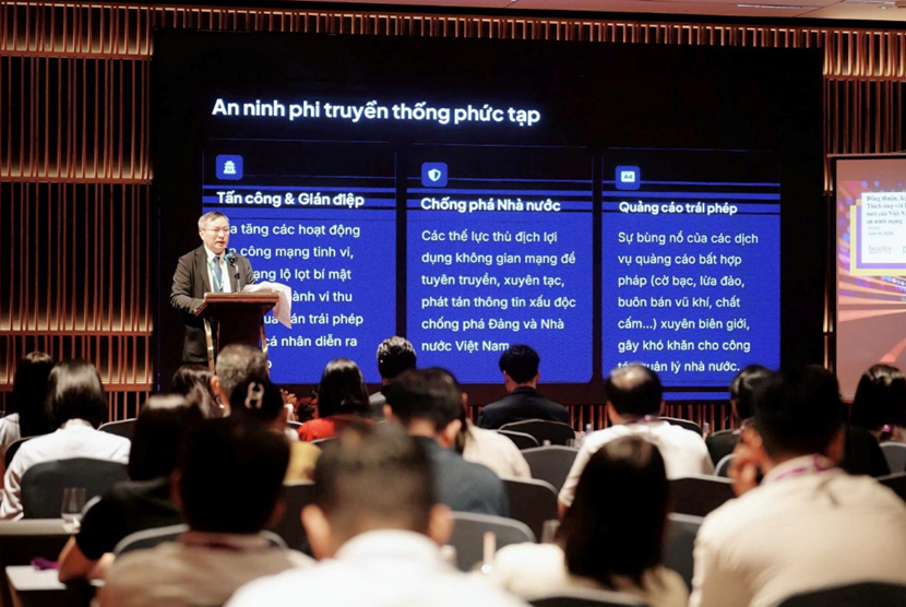 Đại tá Nguyễn Tường Quân, Giám đốc trung tâm 1 Cục An ninh mạng và Phòng, chống tội phạm sử dụng công nghệ cao (A05), Bộ Công an, chia sẻ tại Hội thảo
