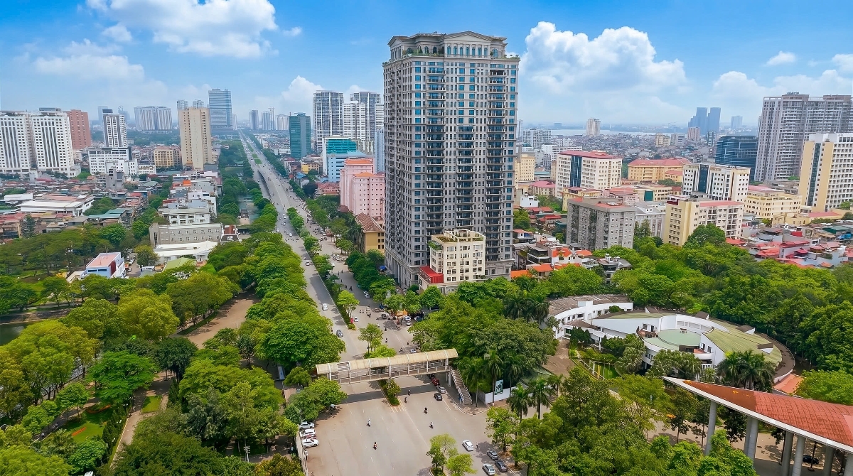 Tòa tháp đã hoàn thiện xây dựng, sẵn sàng đón cư dân về an cư và tận hưởng chuẩn sống xứng tầm giữa lõi nội đô. Ảnh: Hanoi Signature by Swiss-Belhotel.