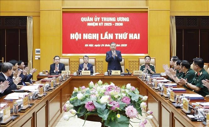 Tổng Bí thư, Chủ tịch nước Tô Lâm, Bí thư Quân uỷ Trung ương chủ trì Hội nghị lần thứ hai Quân uỷ Trung ương nhiệm kỳ 2025 - 2030. Ảnh: TTXVN