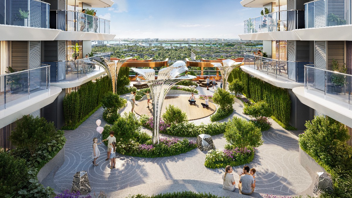 Các tầng cảnh quan tại Rivea Residences đưa thiên nhiên lên cao, tạo nên những khoảng thở xanh xen giữa kiến trúc và đời sống cư dân. (Ảnh: CĐT)