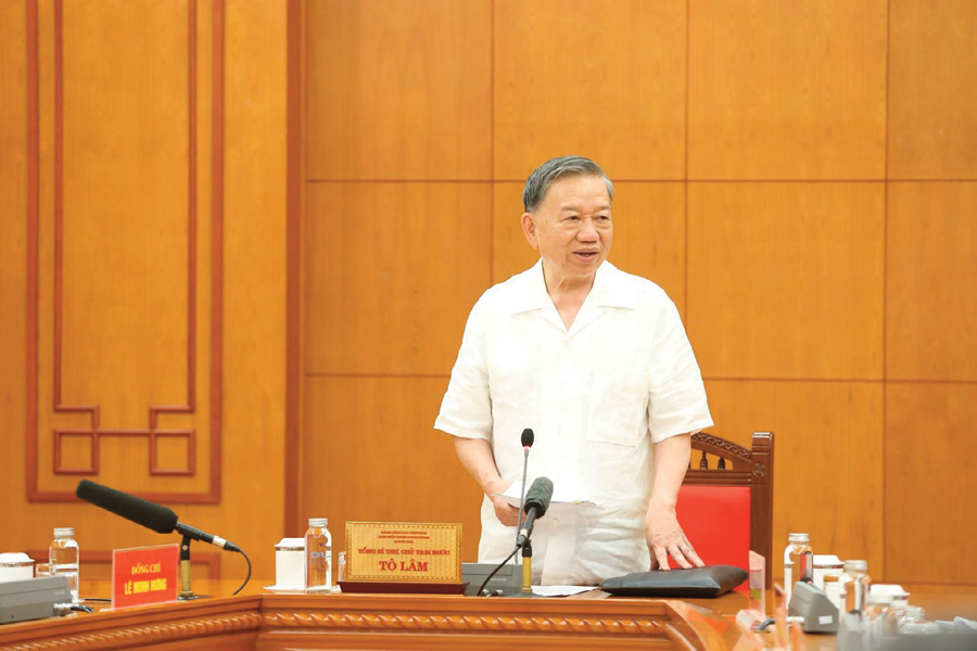 Party General Secretary and State President To Lam chairs the working session with the government Party Committee and relevant ministries and agencies on the implementation of Directive No. 34-CT/TW.