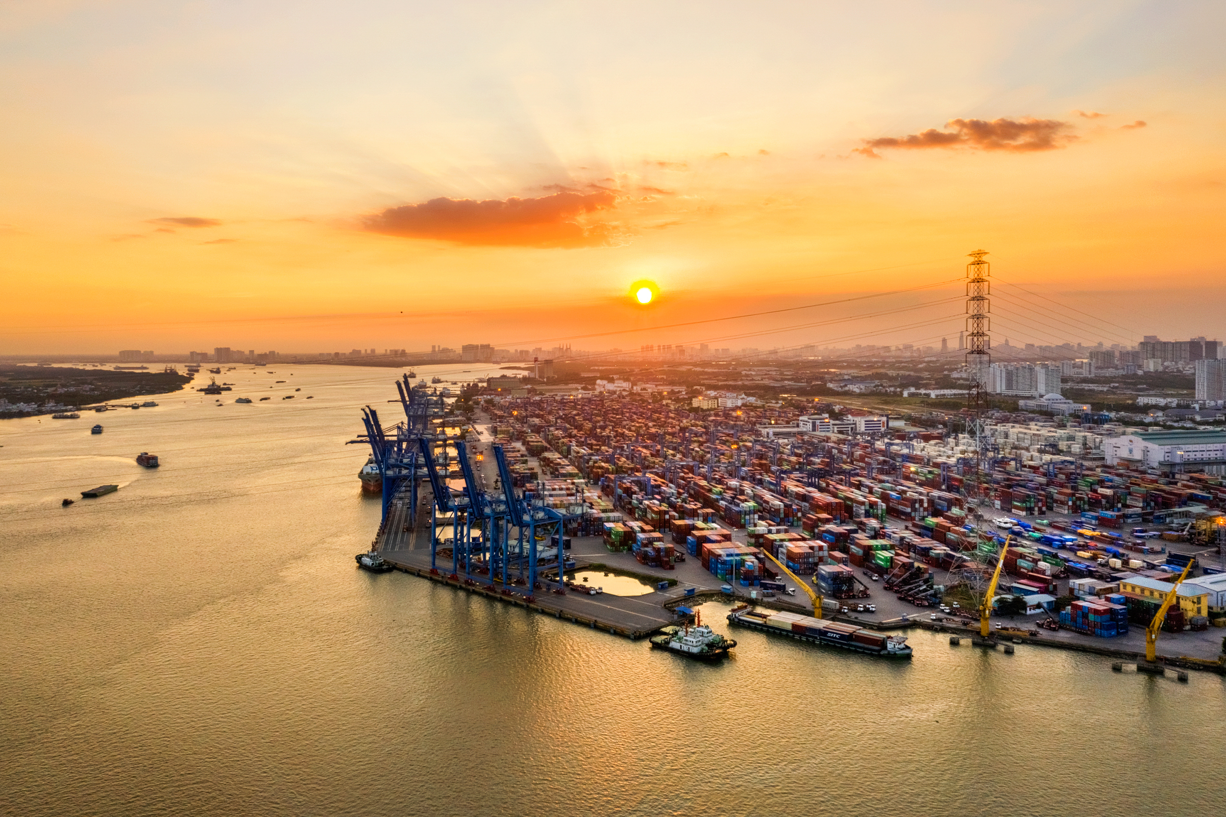 Top view aerial of Cat Lai container harbor, center Ho Chi Minh City, Vietnam. Photo:&nbsp;Hien Phung Thu/Shutterstock