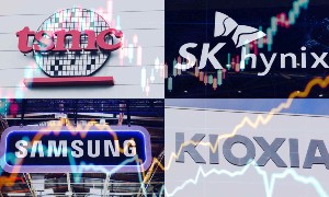 Thị trường chứng khoán Nhật Bản, Hàn Quốc và Đài Loan đang trải qua nhiều biến động hơn khi các nhà đầu tư hăng hái sử dụng đòn bẩy tài chính cao hơn. (Ảnh ghép của Nikkei/Nguồn ảnh của Sae Kamae, Ken Kobayashi, Reuters và Naoaki Murayama)