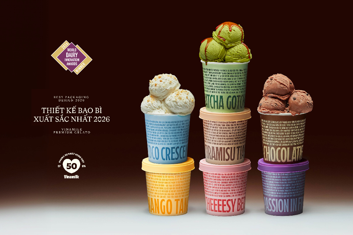 Quyết định táo bạo đi ngược lối mòn trong thiết kế của ngành hàng, đã giúp dòng kem Gelato của Vinamilk mang về giải Thiết kế bao bì xuất sắc nhất (Ảnh: Vinamilk).