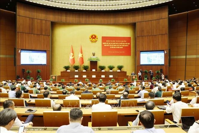Quang cảnh Hội nghị toàn quốc nghiên cứu, học tập, quán triệt và triển khai thực hiện Nghị quyết số 10-NQ/TW về phát triển kinh tế có vốn đầu tư nước ngoài. Ảnh: TTXVN