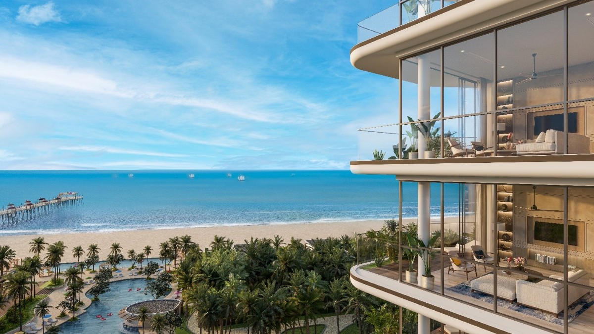 Không gian sống đẳng cấp, tầm nhìn 270 độ của căn hộ 3 phòng ngủ góc tại The Indochine at Meliá Hồ Tràm. Ảnh: DNCC.