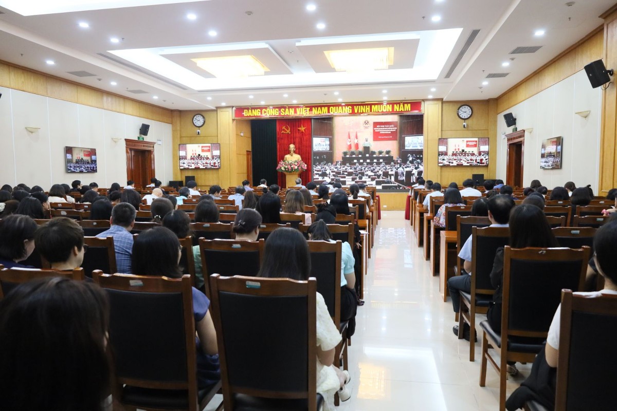 Quang cảnh hội nghị tại điểm cầu Văn phòng Trung ương Đảng.